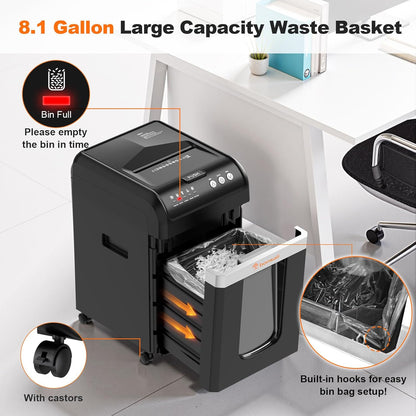 Bonsaii 200-Sheet Auto Feed Paper Shredder, 60 Minutes Nonstop Heavy Duty Shredders, 8.1 Gallon Large Bin Office Document Shredder, Micro-Cut/High Security P-4 Commercial Grade Shredder (C283-A)