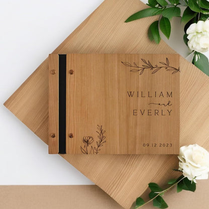 TOPWOOZU Personalized Wedding Guestbook, Custom Wooden Guest Book Sign Books for Wedding Reception