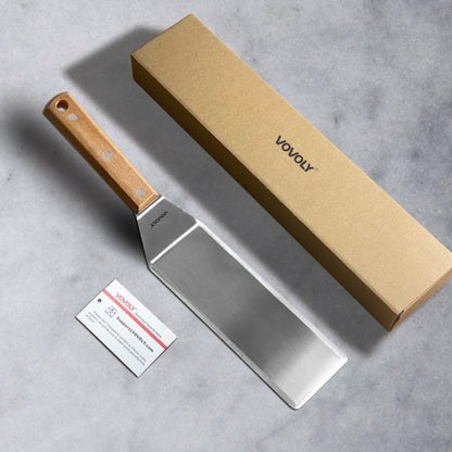 Extra Wide Spatula, Large Metal Spatula with Full Tang Wooden Handle & Beveled Edges for Skillets, Griddles & Grills, Pancake Flipper Spatula, Smash Burgers Spatula, 6 x 5-inches