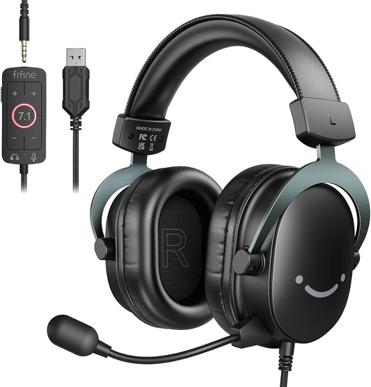 Fifine PC Gaming Headset with USB/3.5mm Jack for Laptop Computer, Over Ear Wired Headphones with 7.1 Surround Sound, Detachable Microphone, Volume Control, Noise Cancelling for PS5/Xbox/Switch-H9 - PuriLite
