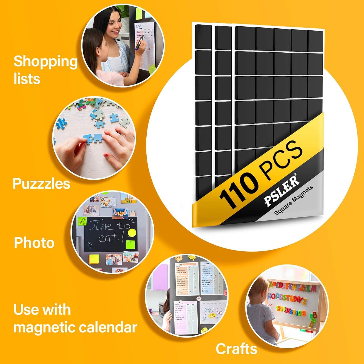 110Pcs Square Magnets Magnetic Tape Strip - Magnet Sheets Magnets with Adhesive Backing Magnet on One Side Self Adhesive on The Other Side for Fridge Organisation,Art Project,Classroom