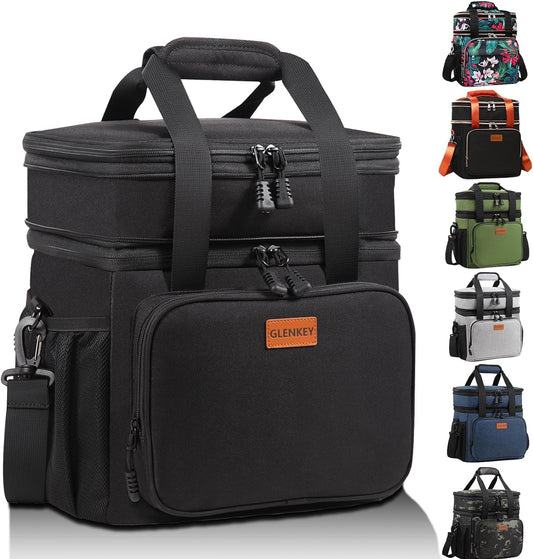 Expandable Large Lunch Bag, Double Deck Insulated Lunch Box Leakproof Durable Soft Cooler Bag for Men Women Adults Work Construction Beach Picnic Daytrip,16L,Black, GLENKEY