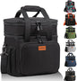 Expandable Large Lunch Bag, Double Deck Insulated Lunch Box Leakproof Durable Soft Cooler Bag for Men Women Adults Work Construction Beach Picnic Daytrip,16L,Black, GLENKEY