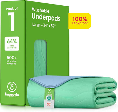 IMPROVIA® Washable Underpads, 34" x 36" (Pack of 4) - Heavy Absorbency Reusable Bedwetting Incontinence Pads for Kids, Adults, Elderly, and Pets - Waterproof Protective Pad for Bed, Couch, Sofa, Floor