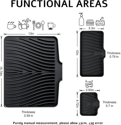 TIKNIK Silicone Dish Drying Mat for Kitchen Counter, Dish Drying Pad, Non-Slip Drain Pad with Built-in Drain, Heat Resistant Stone Drying Mat(40 L x 33 W cm, Grey)