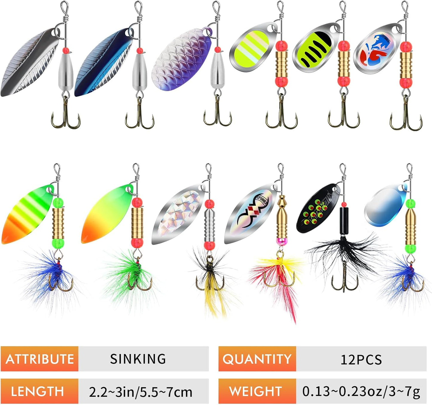 TRUSCEND Fishing Spinners with Unique Double Spoons, Nano-Plated Rooster Tail Fishing Lures with Copper Body & Blade, Great Action Blade Bait for Bass Trout Walleye, Freshwater Ice Fishing Jigs