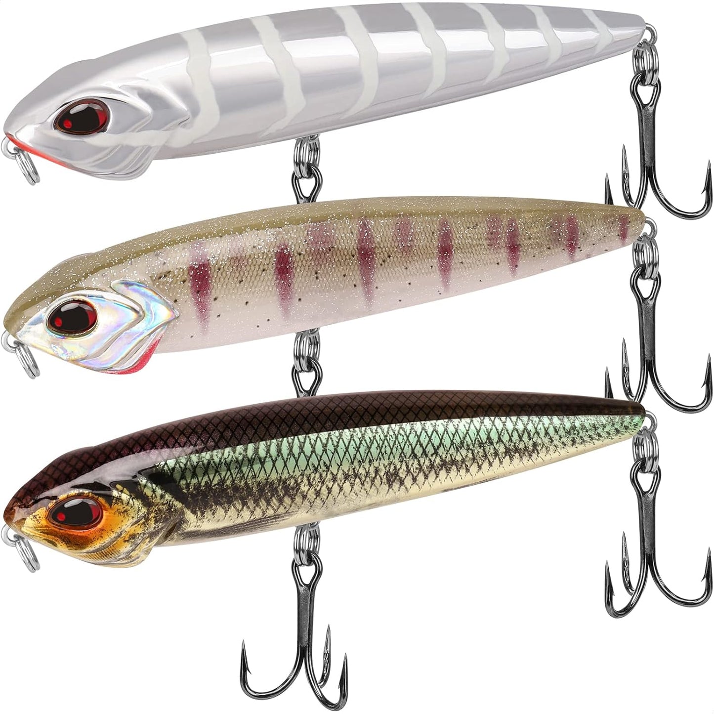 TRUSCEND PoPobait with BKK Hooks, Top Water Plopper Fishing Lures for Bass Walleye Pike Catfish Musky Perch, Floating Lure for Freshwater or Saltwater, Amazing Teasers Fishing Gifts for Family Fishing