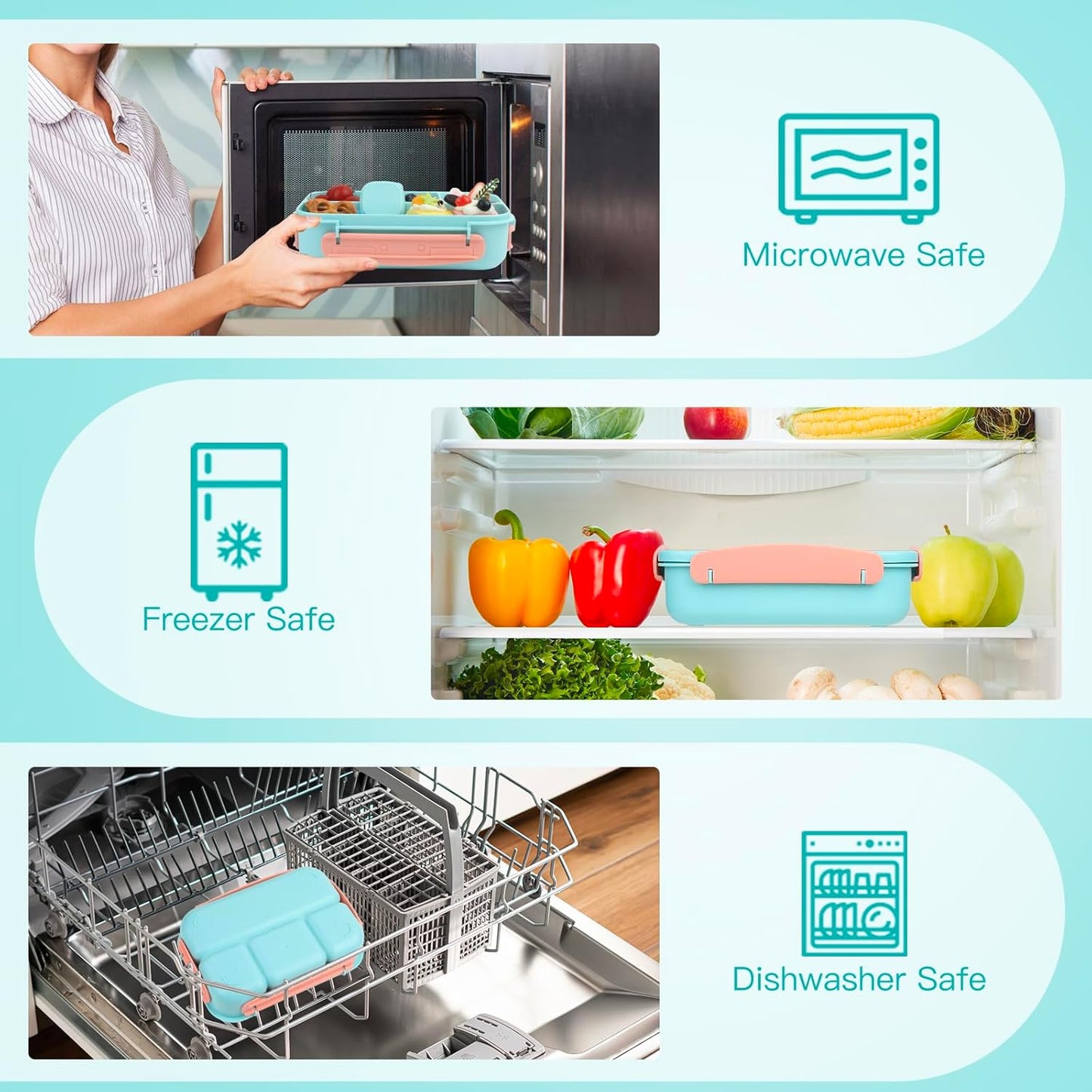 MaMix Bento Lunch Box Adult, Kids, Lunch Containers for Adults/Kids/Students,1300ML-4 Compartment (Blue)