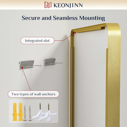 Keonjinn 42 x 36 Brushed Nickel Bathroom Vanity Mirror, Large Rounded Rectangle Bathroom Mirrors for over Sink, Metal Framed Silver Mirror for Wall, Shatterproof HD Tempered Glass(Horizontal/Vertical)