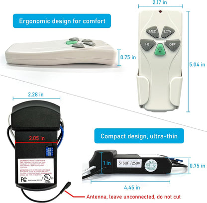 YukiHalu Universal Ceiling Fan Remote Control Kit, 3 Fan Speeds and Light Dimmer, for Hunter Harbor Breeze Westinghouse Honeywell and Others