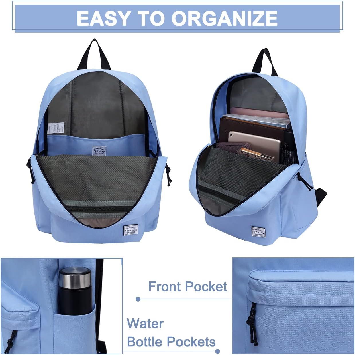 School Backpack for Kids, VASCHY Lightweight Water Resistant Casual Schoolbag Daypack for Men Women Teen Boys Girl Bookbag