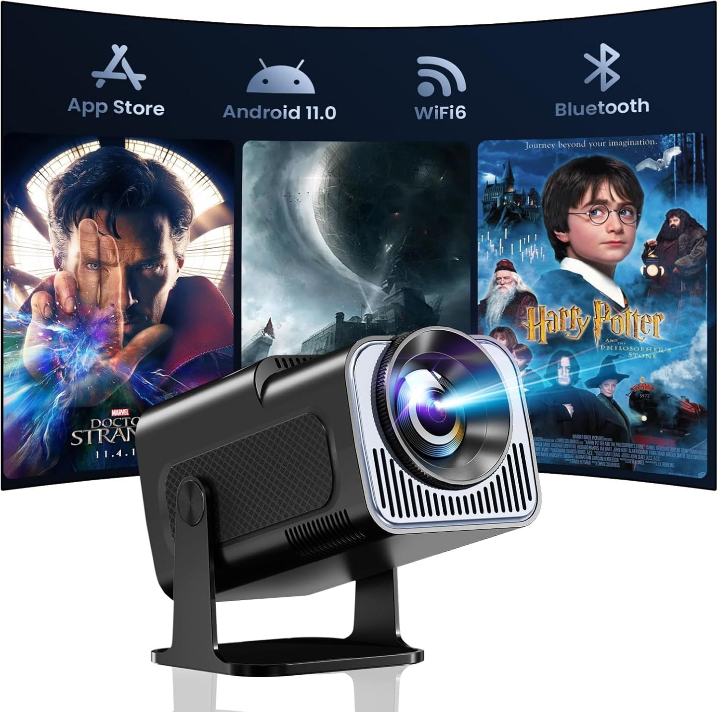 [Built-in Apps] Mini Projector 4k 1080P Support,180°Adjustable Stand Portable Projector with WIFI6 Bluetooth,Auto Keystone,Movie Projector Compatible with Smartphone/HDMI/USB