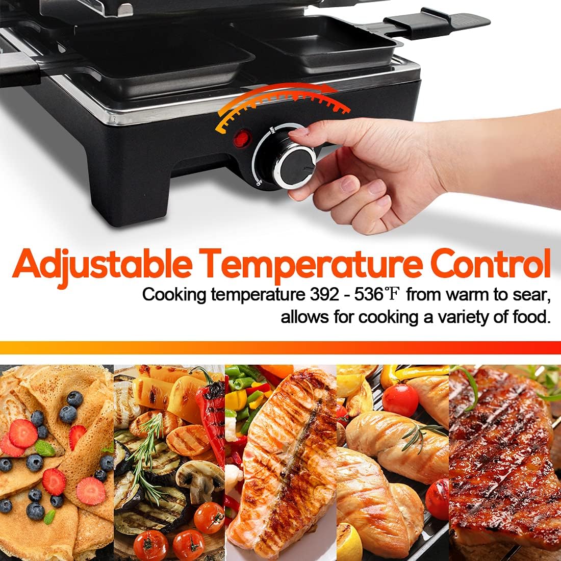 Raclette Table Grill, CUSIMAX Electric Indoor Grill, Portable Korean BBQ Grill with 2 in 1 Reversible Non-stick Plate& Natural Grill Stone, 1500W Electric Party Grill, 8 Raclette Pans& Wooden Spatulas
