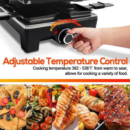 Raclette Table Grill, CUSIMAX Electric Indoor Grill, Portable Korean BBQ Grill with 2 in 1 Reversible Non-stick Plate& Natural Grill Stone, 1500W Electric Party Grill, 8 Raclette Pans& Wooden Spatulas