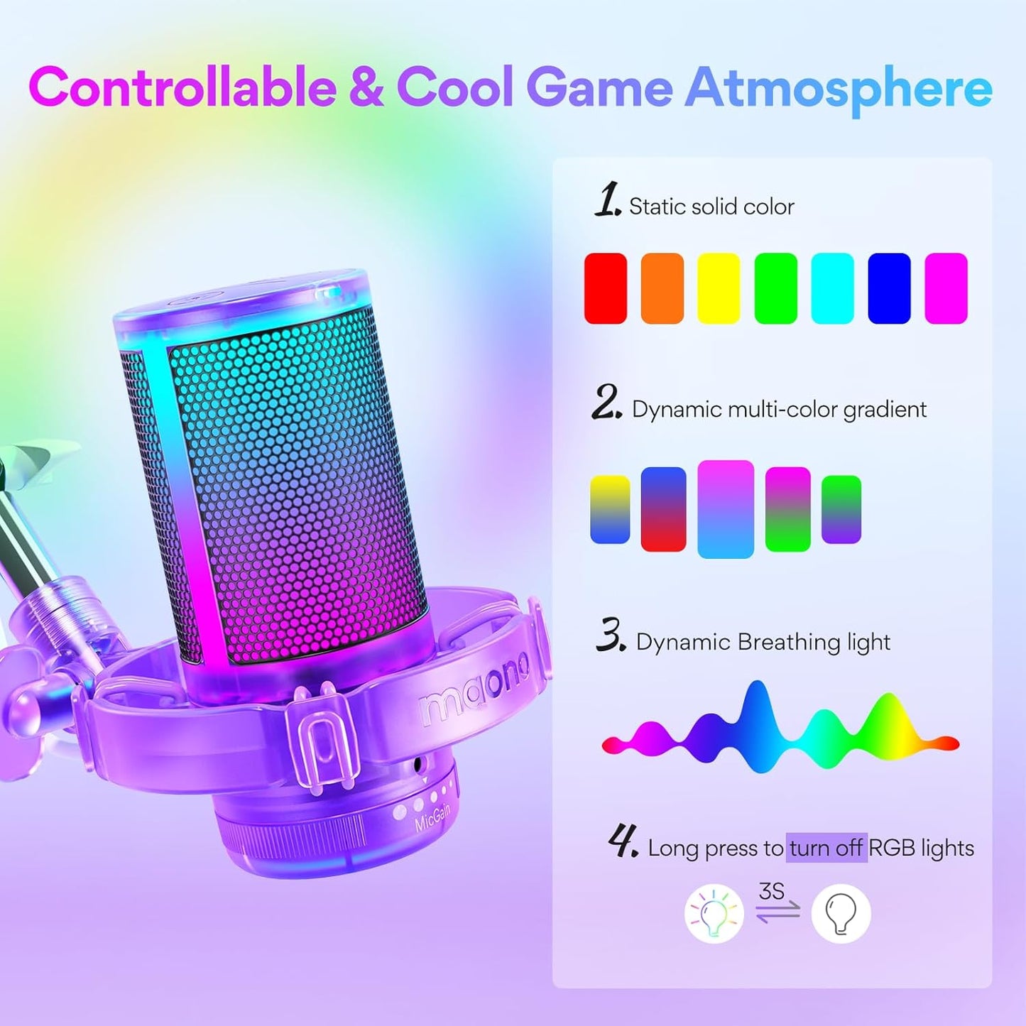 MAONO Gaming USB Microphone, Noise Cancellation Condenser mic with Mute, Gain, Monitoring, Boom Arm for Streaming, Podcast, Vocal, Twitch, YouTube, Discord, PC, Computer, PS4, PS5, Mac, DGM20S