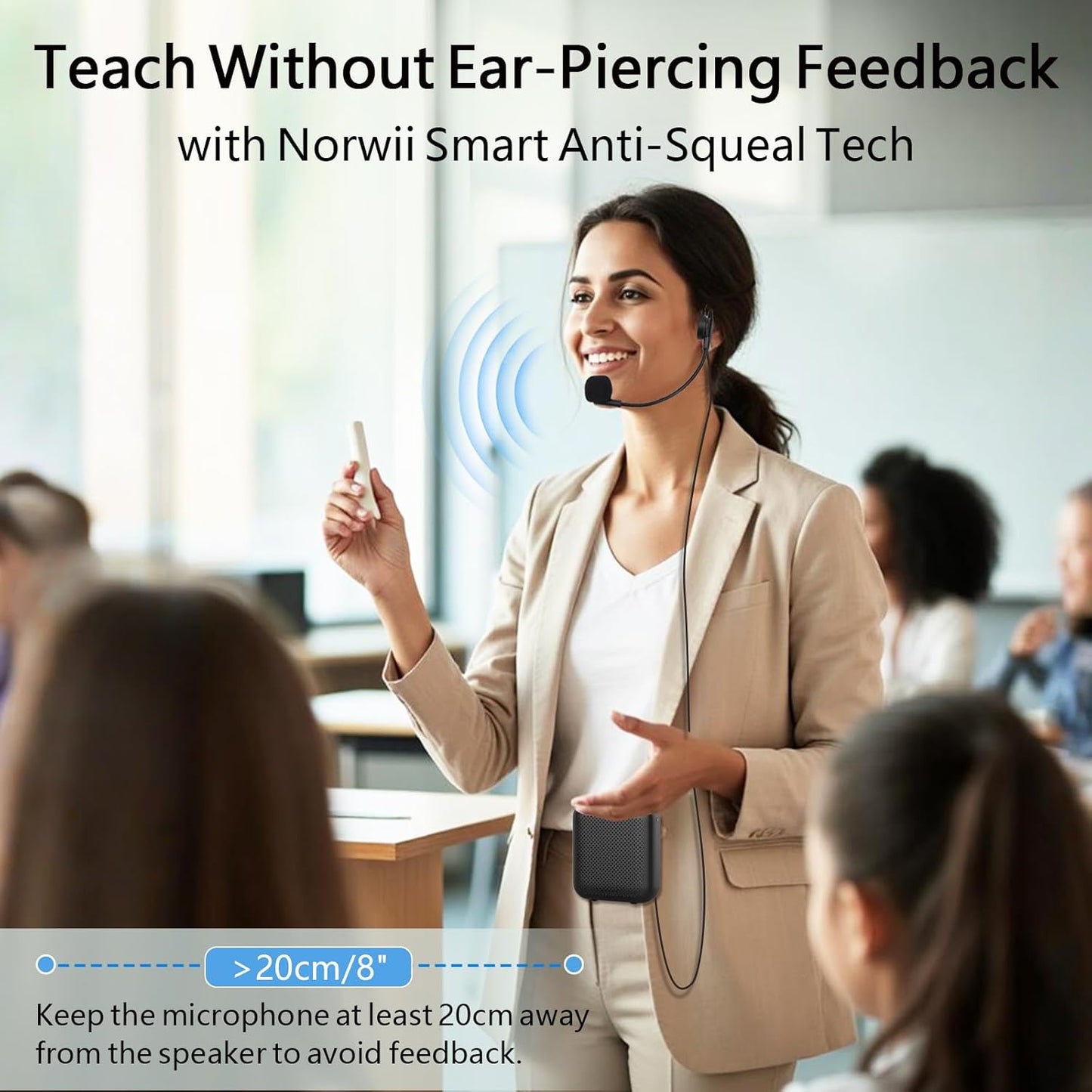NORWII Mini Voice Amplifier S358 Portable 4000mAh Rechargeable with Wired Microphone Headset & Waistband, Personal Microphone and Speaker for Teachers Tour Guides ect. (Black)