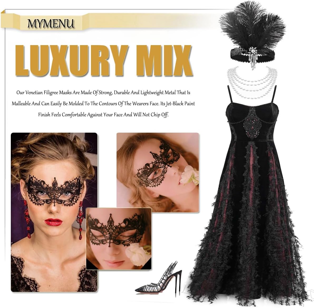 MYMENU Masquerade Mask for Women Venetian Lace Eye Masks For Party Prom Ball Costume Mardi Gras Party Supply