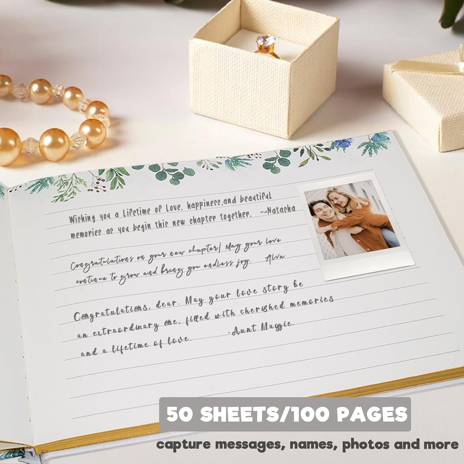 Wedding Guest Book, Sign-in Book for Wedding Reception Baby Shower Registry, Polaroid Guestbook with Gold Foil Gilded Edges - PuriLite
