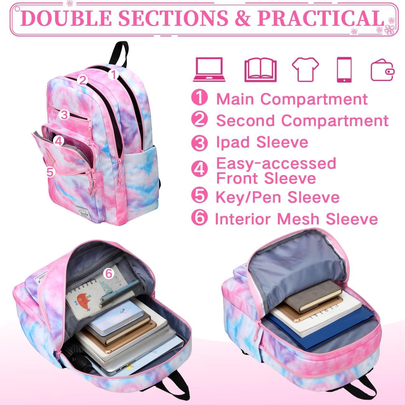 School Backpack for Men Women,Vaschy Lightweight School Bag Bookbag Casual Daypack for High School/College/Teens/Travel/Work