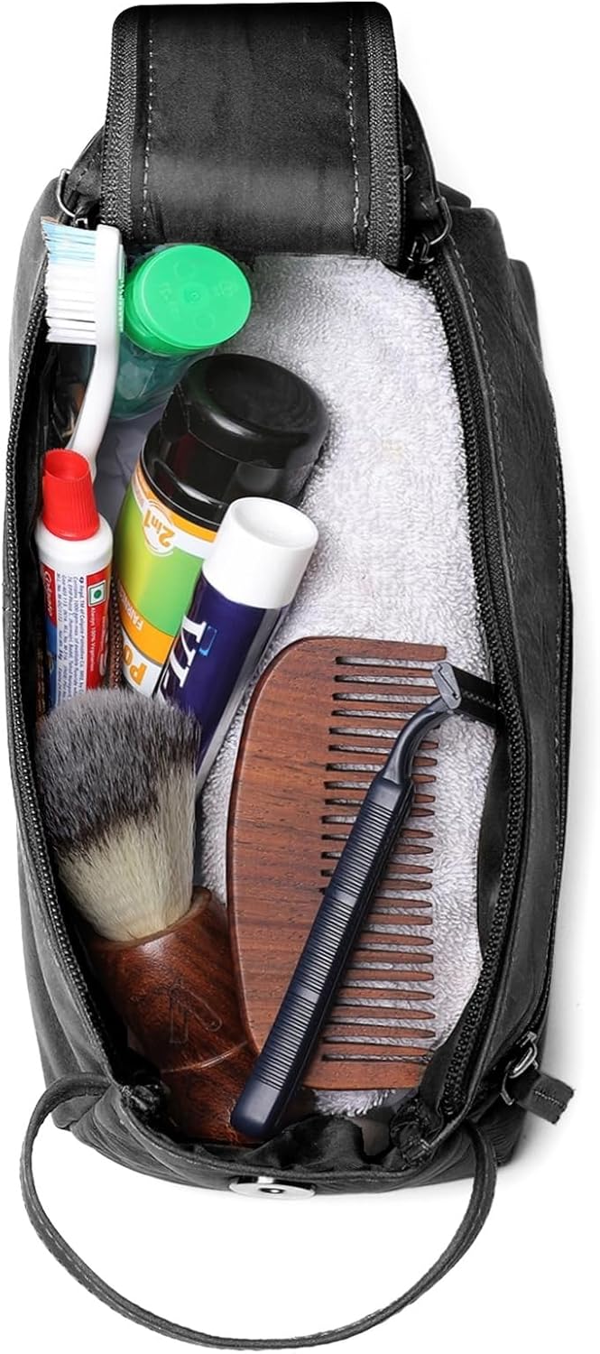 Genuine Leather Travel Toiletry Bag - Hygiene Organizer Dopp Kit by Rustic Town