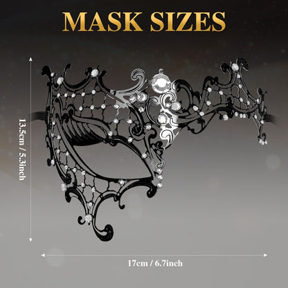 GYGYL Masquerade Mask for Women, Elegant Metal Mask with Sparkling Rhinestones, Adjustable Comfort Fit for Costume Parties, Halloween, Mardi Gras, Venetian Balls