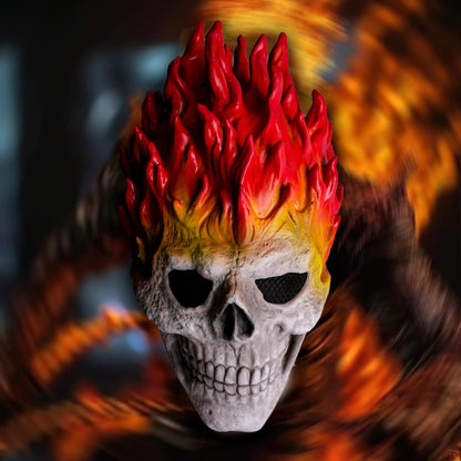 Wellinology Flame Skull Realistic Latex Full Head Halloween Mask Funny Halloween Creepy Horror Skeleton Costume Party Props