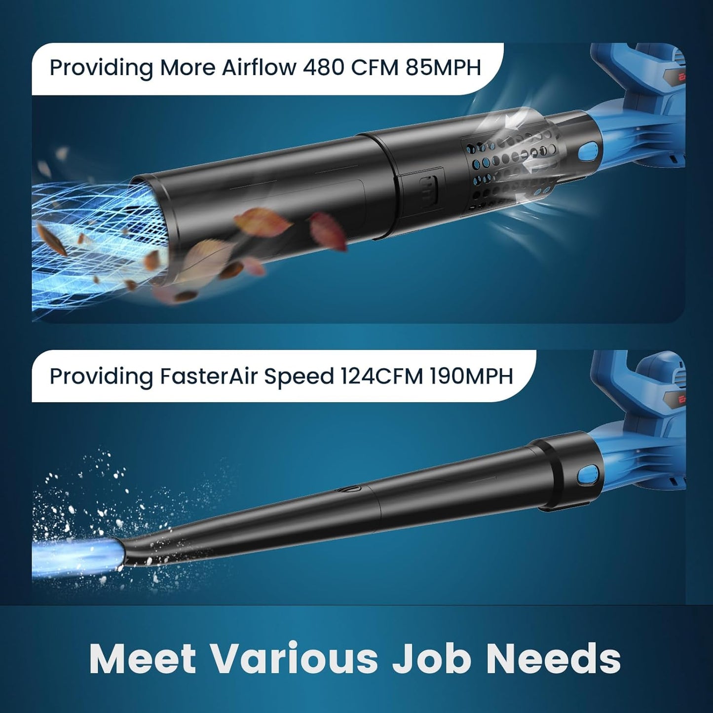 Leaf Blower Cordless,460CFM &190MPH,20V 4.0Ah Upgrade Battery Powered 2-in-1 Leaf Blower(Upgraded),6 Variable Speed,for Blowing Leaves,Debris,Snow and Dust,4.0Ah Battery&Charger Included(Blue)