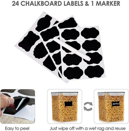 Vtopmart Extra Large Tall Airtight Food Storage Containers, 4 Pieces 6.5L Plastic Kitchen Pantry Storage Containers for Spaghetti, Flour and Baking Supplies - Include 24 Labels, Black