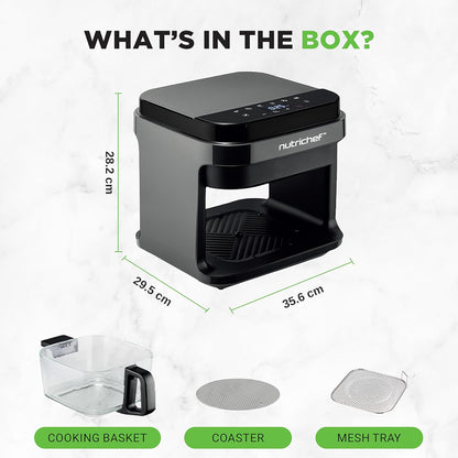 Nutrichef 5.8 Quart Air Fryer | 8-1 Preset Cook Modes | Transparent Fry Bowl for Best Cooking Results | Cook Shrimp, Steak, Fries, Wings, Chicken & More | Precise Temperature Control & Time | Black