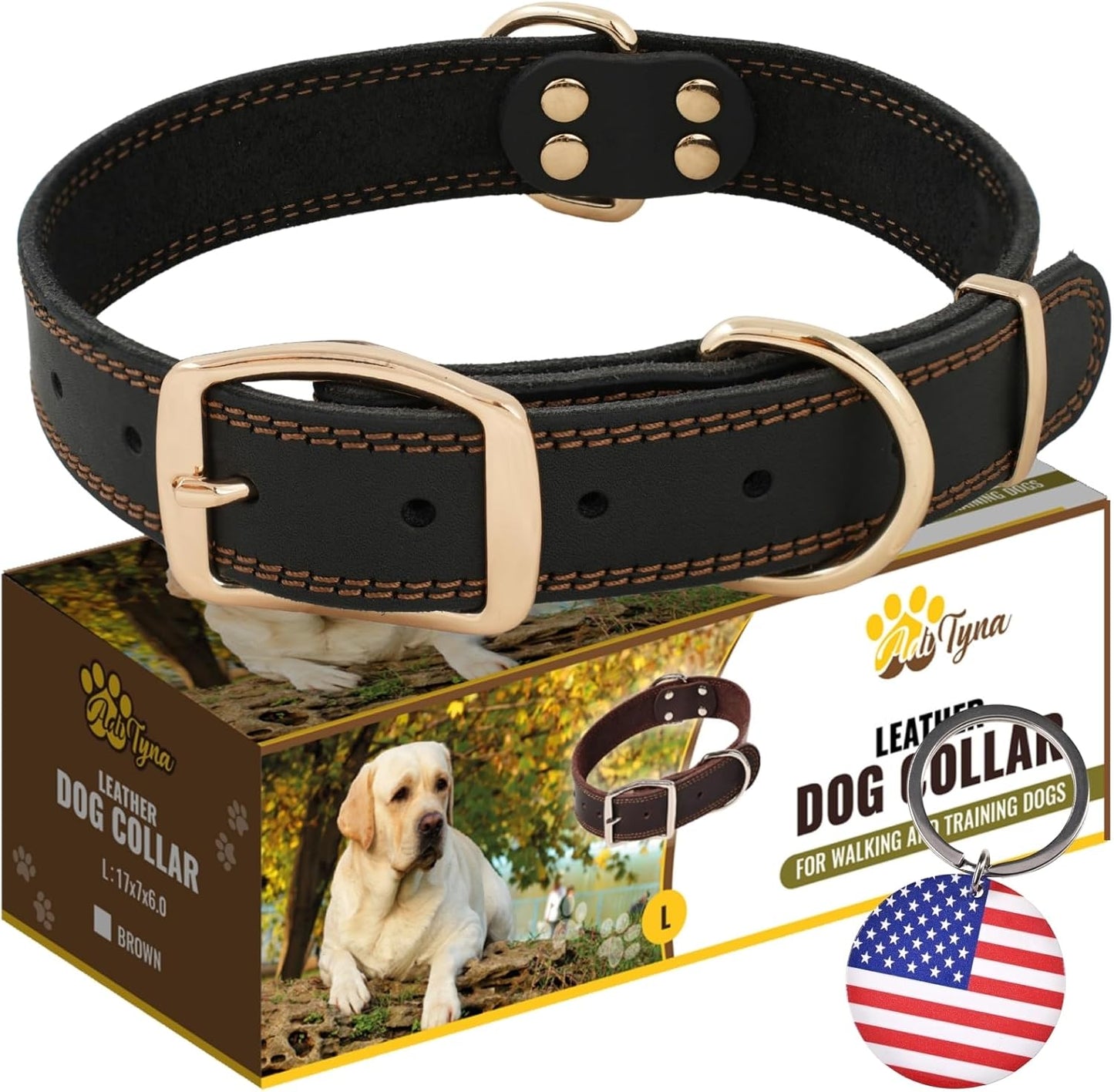 ADITYNA Heavy-Duty Leather Dog Collar for Medium Dogs - Soft and Strong, 100% Genuine Leather - Collier Pour Chien (Medium: Fit 13" - 20" Neck, Brown)