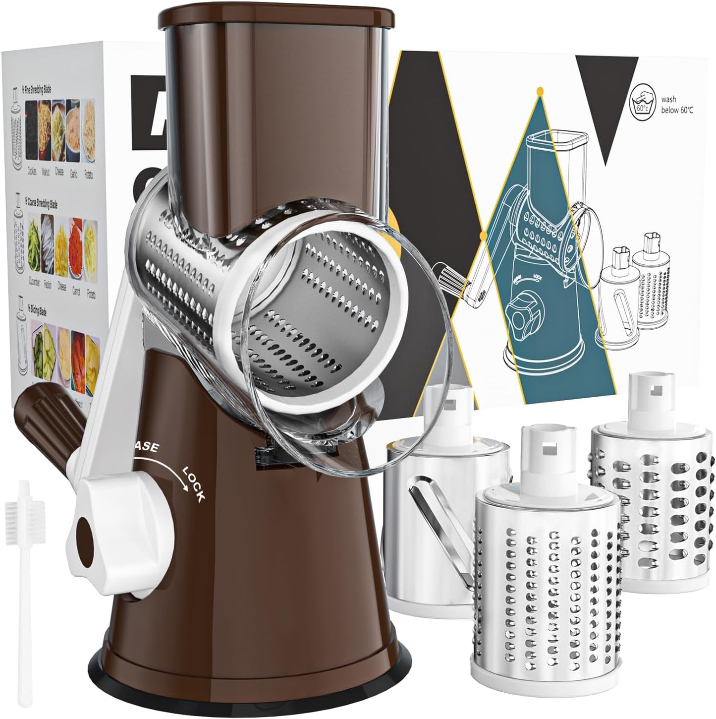 Purilite Select Rotary Cheese Grater with 3 Stainless Steel Blades