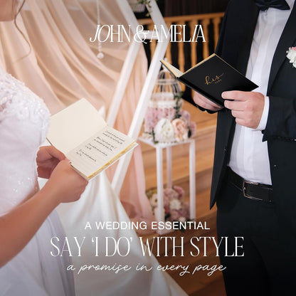 Wedding Vow Books His and Hers – Perfectly Sized, Hardcover Vow Booklets with Gold Foil Lettering – Vows Book Her & Him, Wedding Essentials Idea, Wedding Registry Gifts (Black Ivory, Gold)