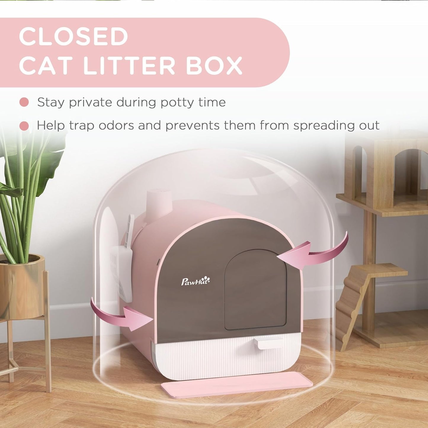 PawHut Large Cat Litter Box with Lid, Enclosed Kitty Litter Box with Slide-Out Tray, Scoop, Filter, Green
