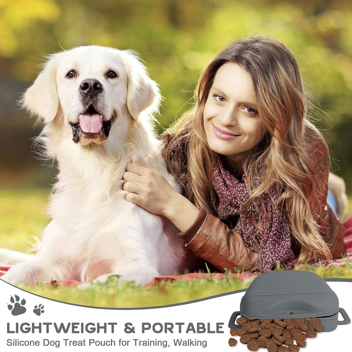 Dog Treat Pouch for Training, Silicone Magnetic Closure Dog Treat Bag Portable Treat Pouch with Belt, Waterproof Small Treat Bag for Dog Training, Dog Walking (Gray)