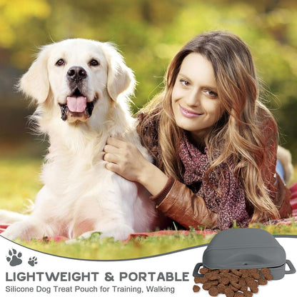 Dog Treat Pouch for Training, Silicone Magnetic Closure Dog Treat Bag Portable Treat Pouch with Belt, Waterproof Small Treat Bag for Dog Training, Dog Walking (Gray)