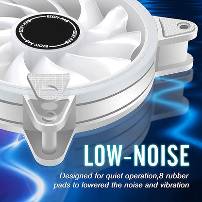 EZDIY-FAB White Moonlight 120mm RGB Case Fan with Fan Hub X and Remote,Motherboard Aura SYNC,Speed Control,Addressable Fan for PC Case-3 Pack