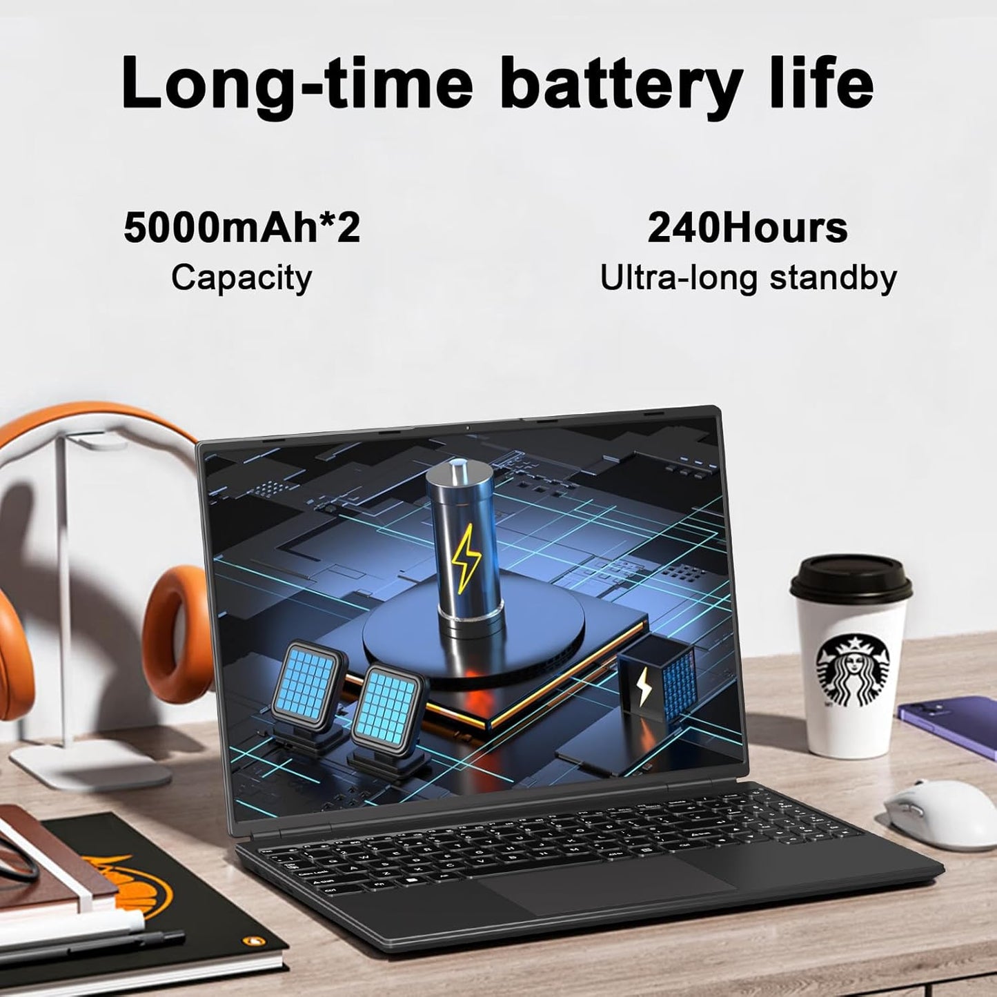 NOTODD Laptop 16" 12GB LPDDR4 512GB SSD Celeron N5095 Up to 2.9Ghz Quad-Core Win 11 PC 1920*1200 2K Screen Dual WIFI Support 2.5" HDD 1TB SSD Expand with Cooling Fan Numeric Keypad for Business-Blue