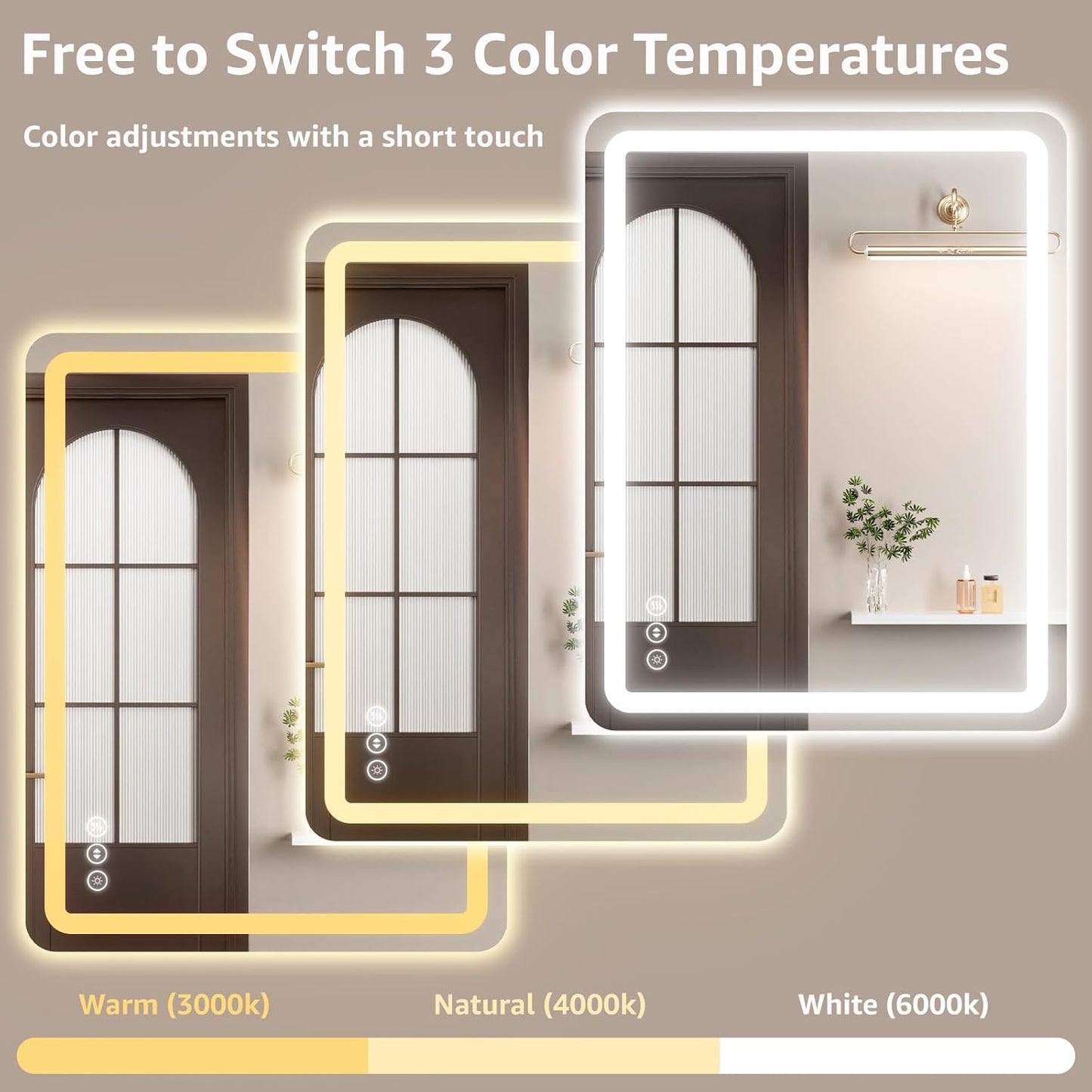 Lmsedf 24" x 32"Rectangle LED Bathroom Mirror with Lights, Backlit & Front Lighted, Wall-Mounted Vanity Mirror 3000K/4000K/6000K, Memory Functions, Anti-Fog, Dimmable Smart Mirror