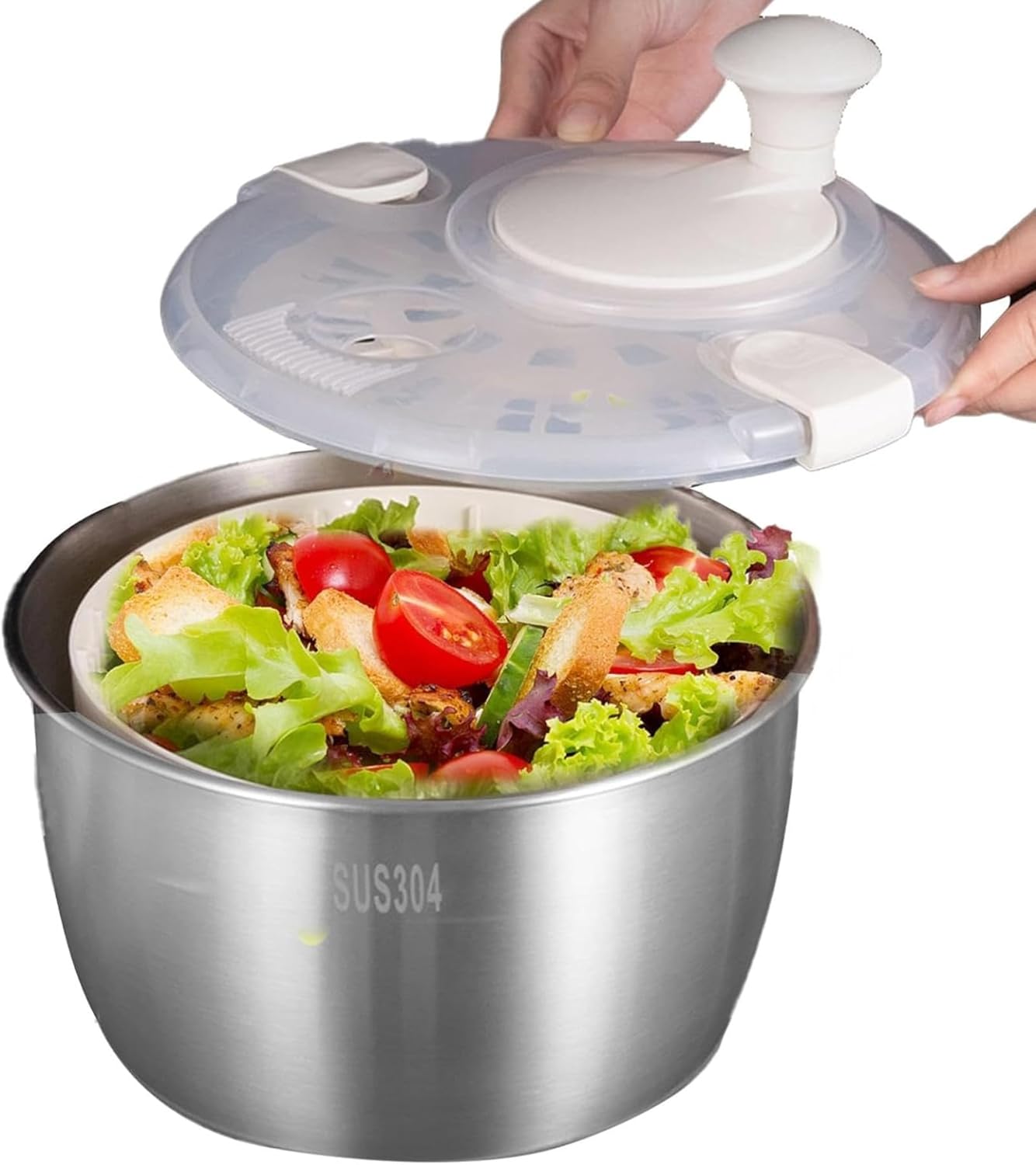 Stainless Steel Salad Spinner - Multi-Use Vegetable Washer, Fruit and Vegetables Salad Washer,Manual Vegetable Dryer for Home Kitchen