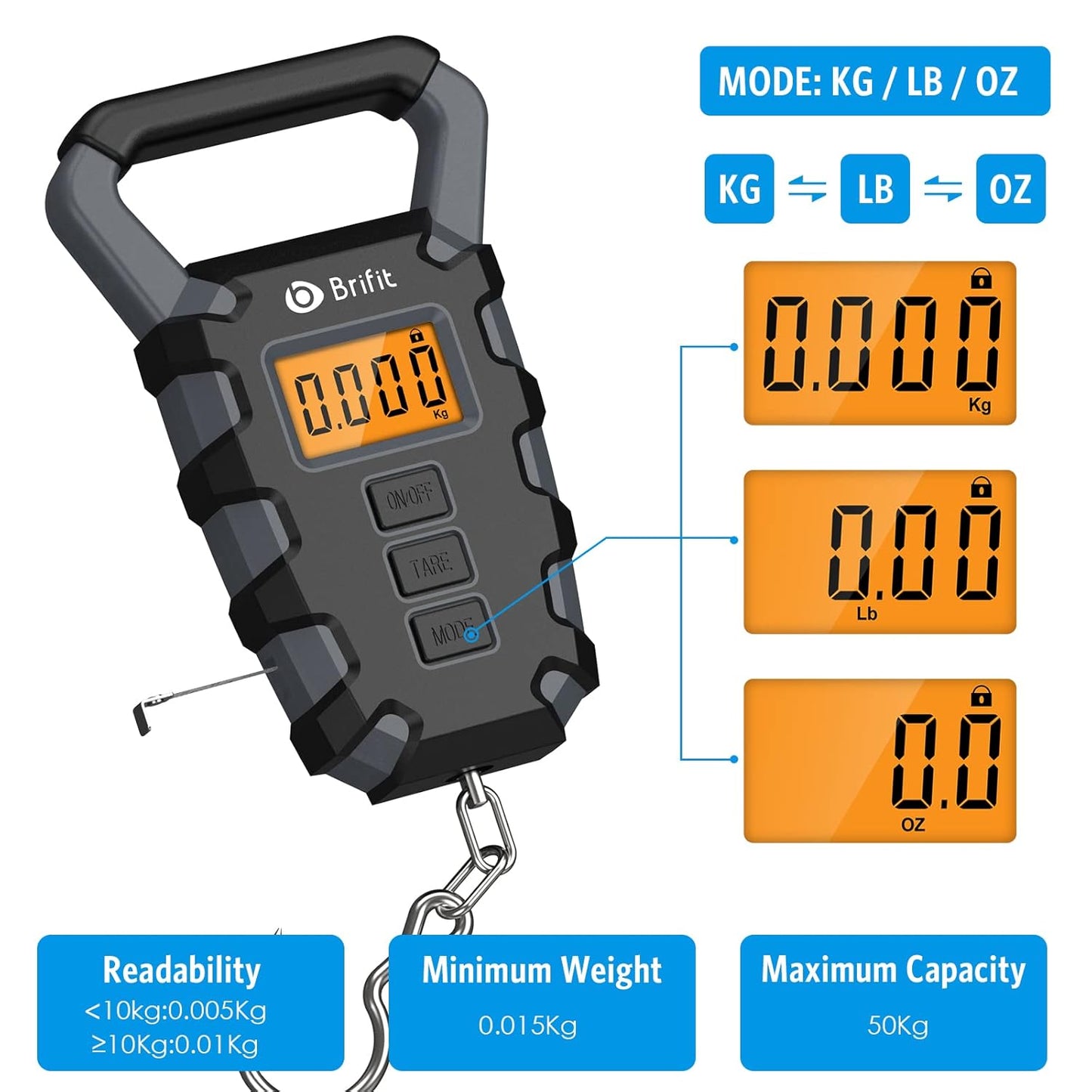 Upgraded Digital Fishing Scale with Ruler, 15g/50kg Electronic Digital Luggage Scale, 110lb Max Fishing Postal Hanging Hook Scale with Measuring Tape, Backlit LCD Display (Batteries Included)