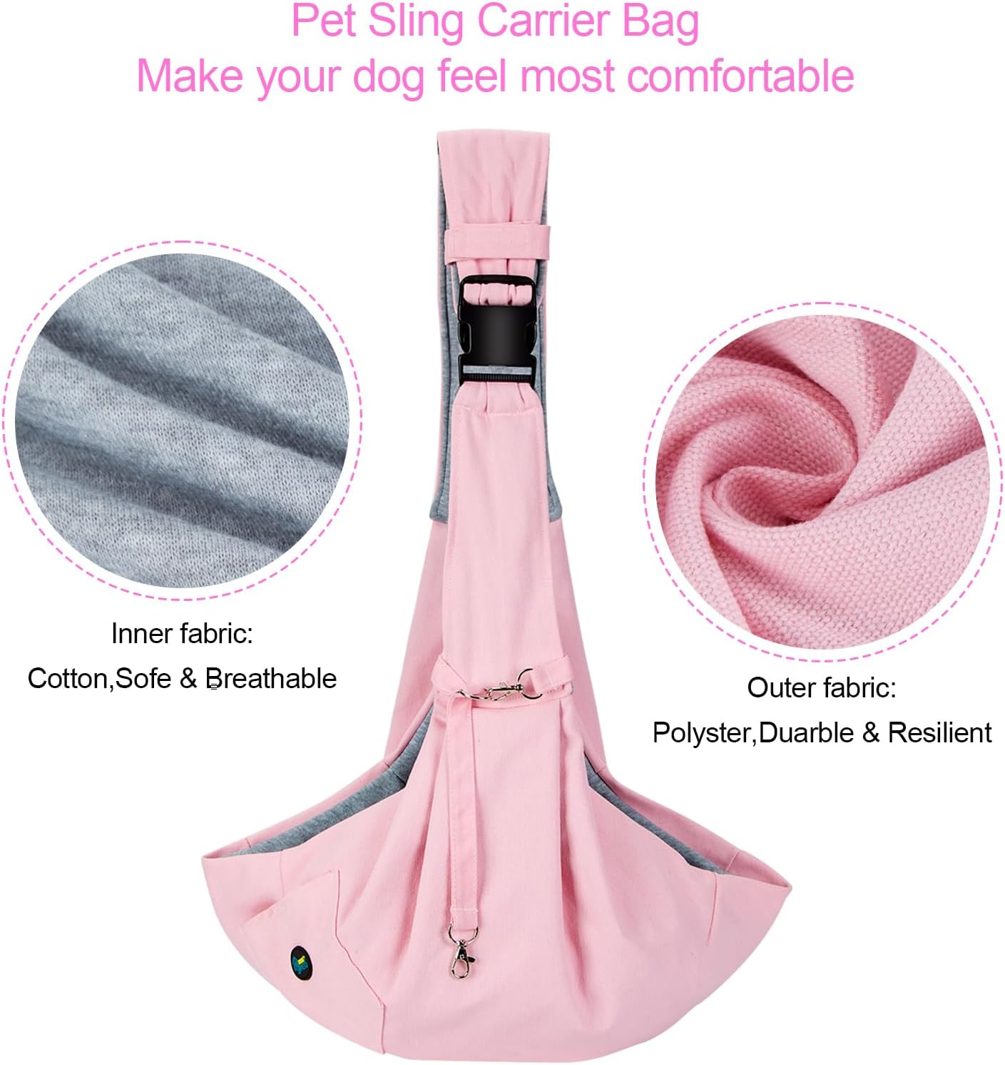 Ownpets Pet Sling Carrier Bag Safe, Fit Medium&Small Size Cats&Dogs, The Maximum Load 9~13lb Comfortable, Adjustable, Perfect for Daily Walk, Outdoor Activity and Weekend Adventure, Pink