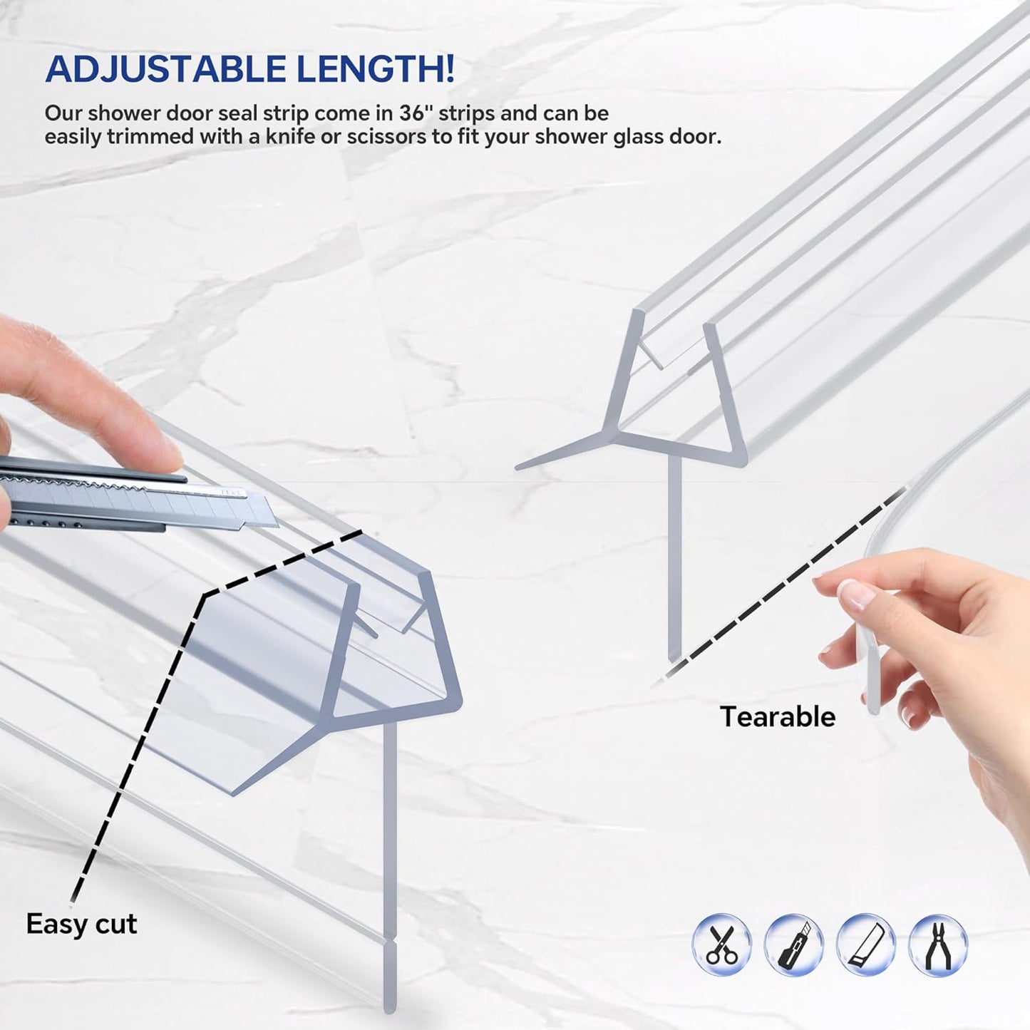 AquivaCoast 2-Pack Shower Door Bottom Seal (1/4" X 36") Clear Glass Shower Door Seal Strip - Stop Shower Leaks