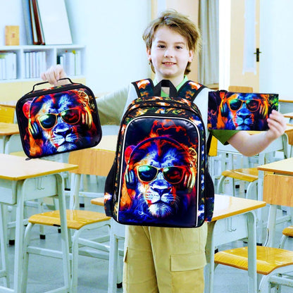3pcs Backpack for Boys and Girls, 16” Kids Kindergarten Bookbag with Lunch Box, Cute Elementary Backpacks for Boy Girl