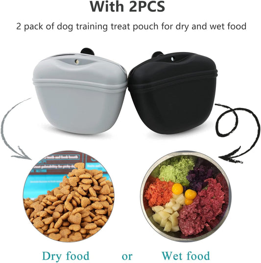 Silicone Dog Treat Pouch 2pcs, MGKSHADOW Treat Pouch Dog Training with Clip and Magnetic Closure, Dog Treat Bag for Dog Walks (Grey & Black) - PuriLite