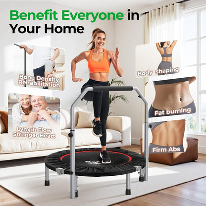 BCAN SP2 40"/48" Foldable Mini Trampoline Max Load 330lbs/440lbs, Fitness Rebounder with Springs, Adjustable Foam Handle, Exercise Trampoline for Adults Indoor/Garden Workout