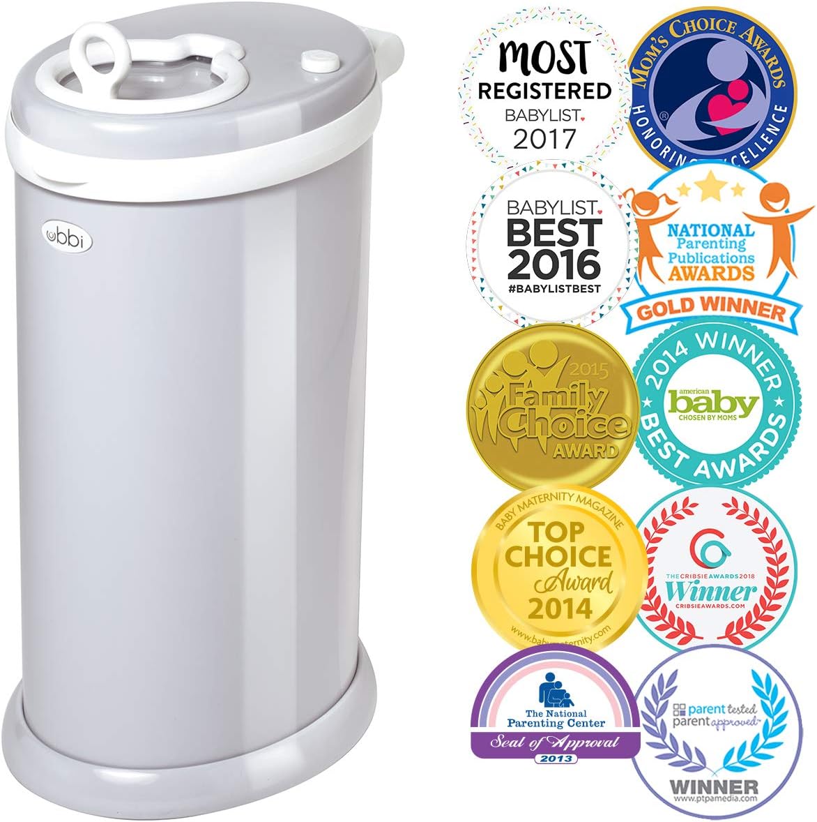 Ubbi Steel Diaper Pail, White