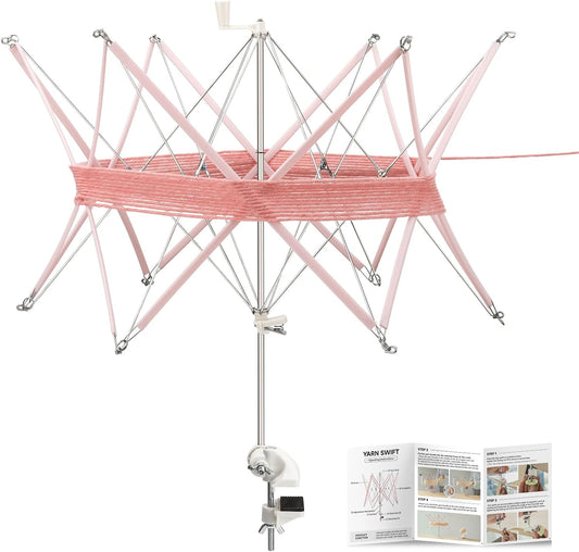 INMAKER Yarn Swift, Pink Yarn Umbrella Swift for Crocheting | Adjustable, Durable ABS Plastic, Stainless Steel, Easy to Use, Quick Install, Protable, Tabletops Up to 1.5"