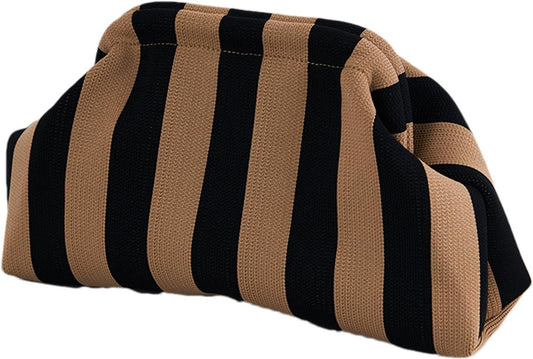 Purilite Select | Knitted Clutch Bag | Colorblock Crochet Handbag | Casual Dumpling Clutch with Kiss Lock for Beach & Everyday Use