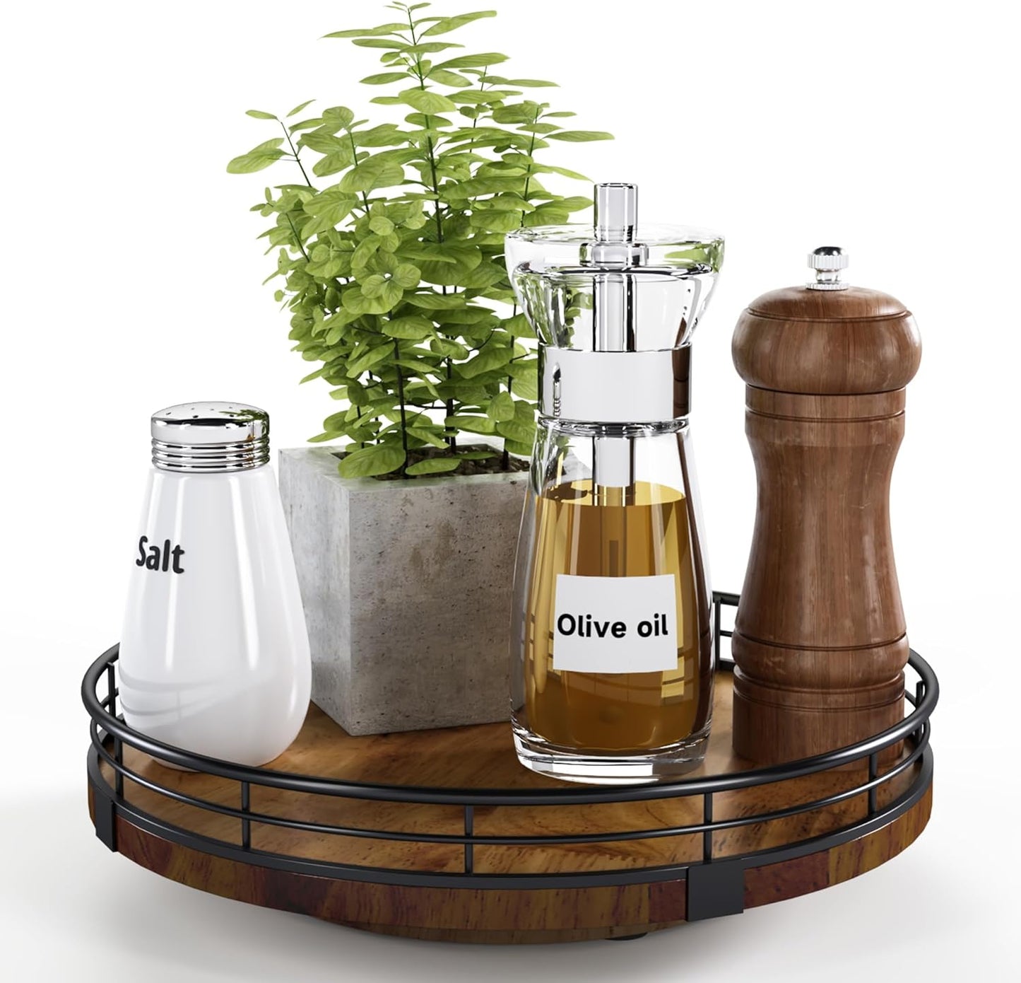 Farmhouse Oak 9" Lazy Susan Turntable Organizer – 360° Rotating Round Wooden Organizer for Kitchen, Pantry, Cabinet, Dining Table, Countertop, and Home Decor, Walnut Wood - PuriLite