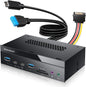 GRAUGEAR 5.25 Inch 10Gbps USB 3.2 PC Front Panel Card Reader with Audio Ports, SD/microSD Internal Card Reader, USB3.2 Type-E Key-A 20-Pin Header & USB3.0 Header & 15-Pin SATA Power Connector Required